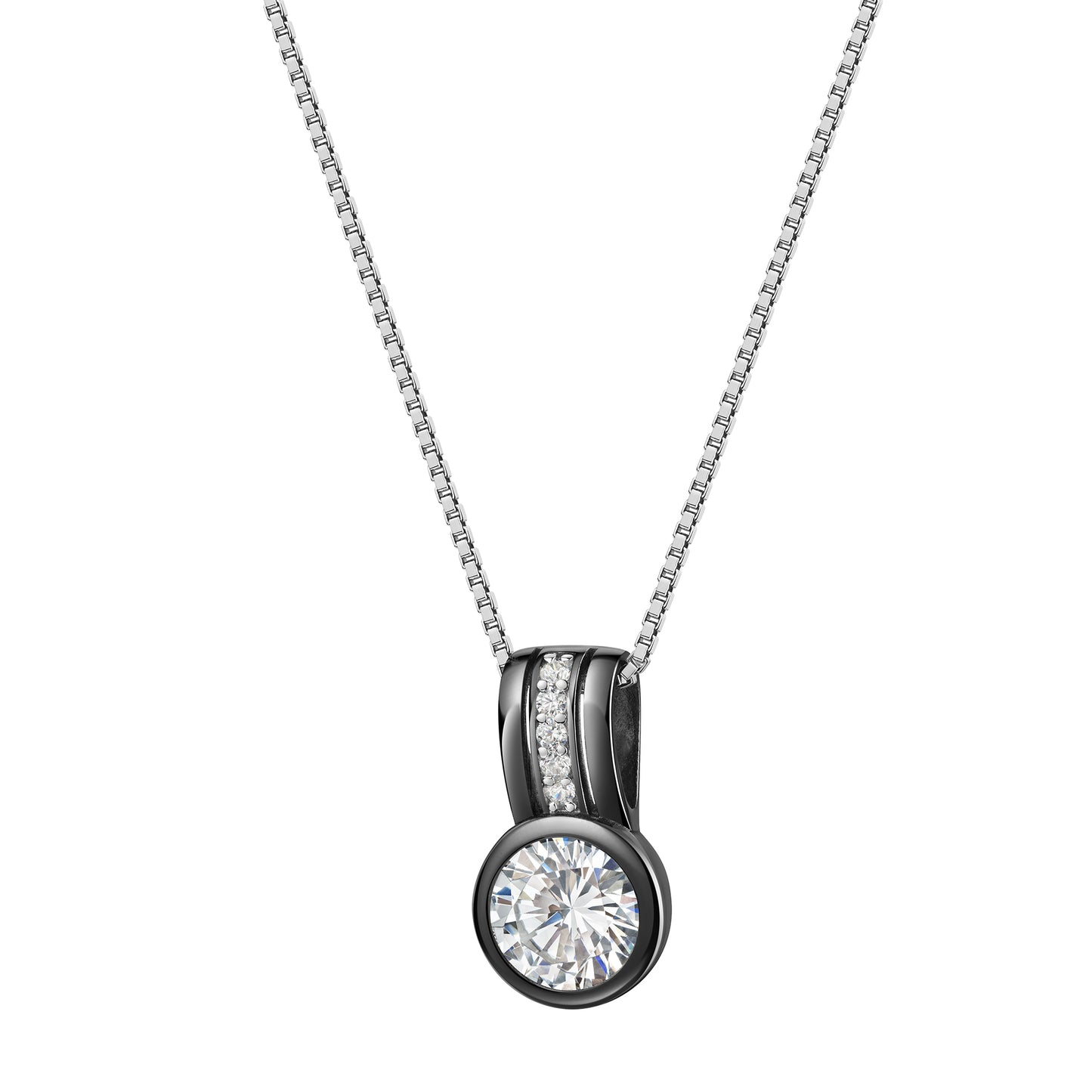 Anhänger mit Kette 925 Silber rhodiniert/schwarz Zirkonia Venezianerkette 925/- Sterling Silber rhodiniert 42cm Zirkonia