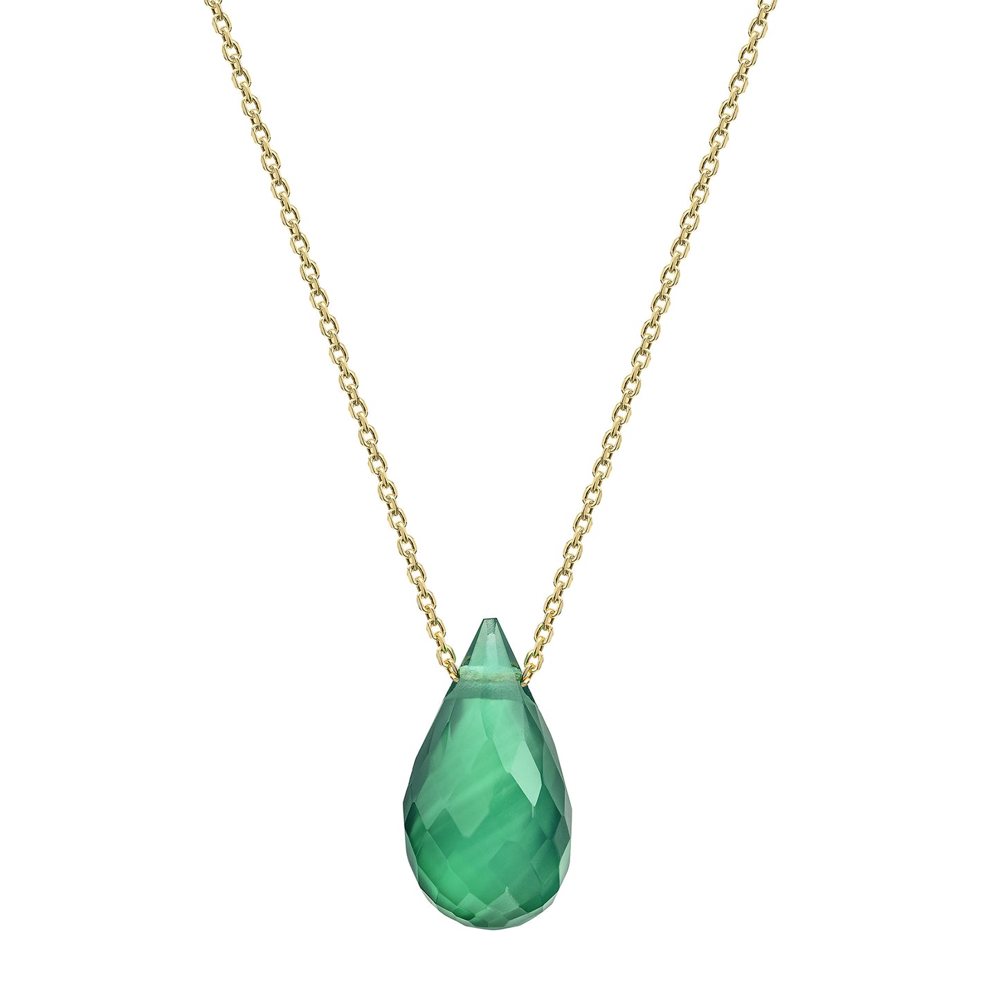 Collier 375 Gelbgold grüner Chalcedon Ankerkette 375/- Gold vergoldet 42cm