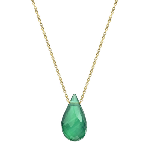 Collier 375 Gelbgold grüner Chalcedon Ankerkette 375/- Gold vergoldet 42cm