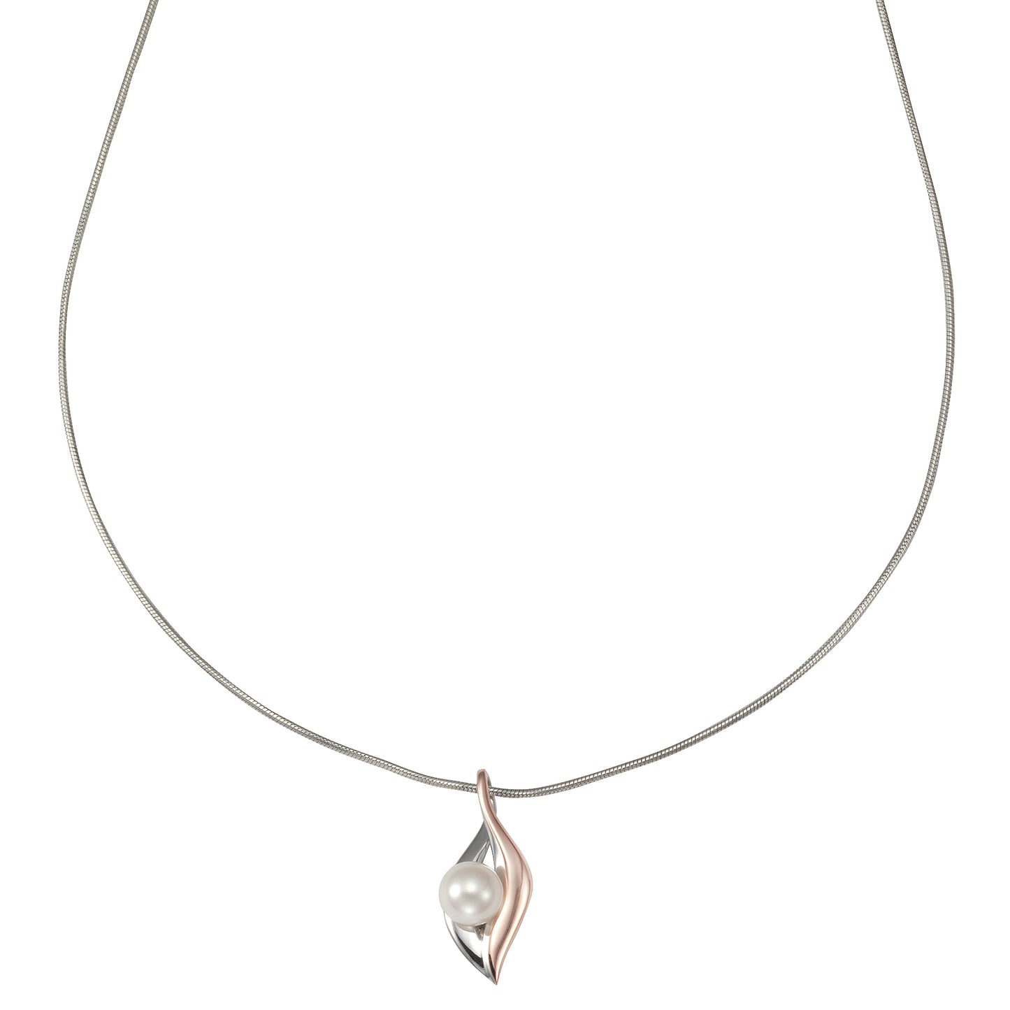 Anhänger mit Kette Schlangenkette 925/- Sterling Silber rhodiniert 47,0cm Perle