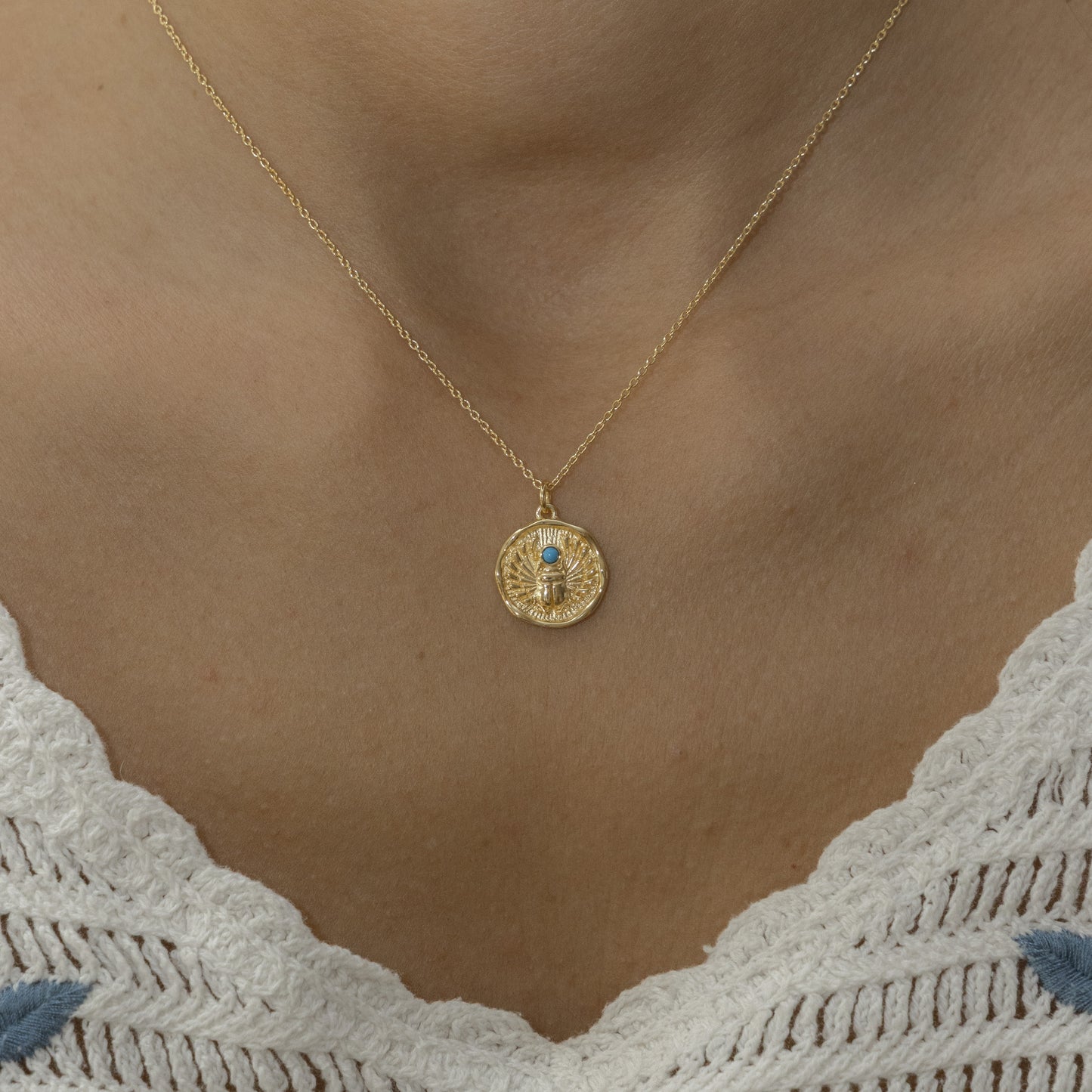 cai Anhänger mit Kette Ankerkette 925/- Sterling Silber vergoldet 45,0cm Türkis