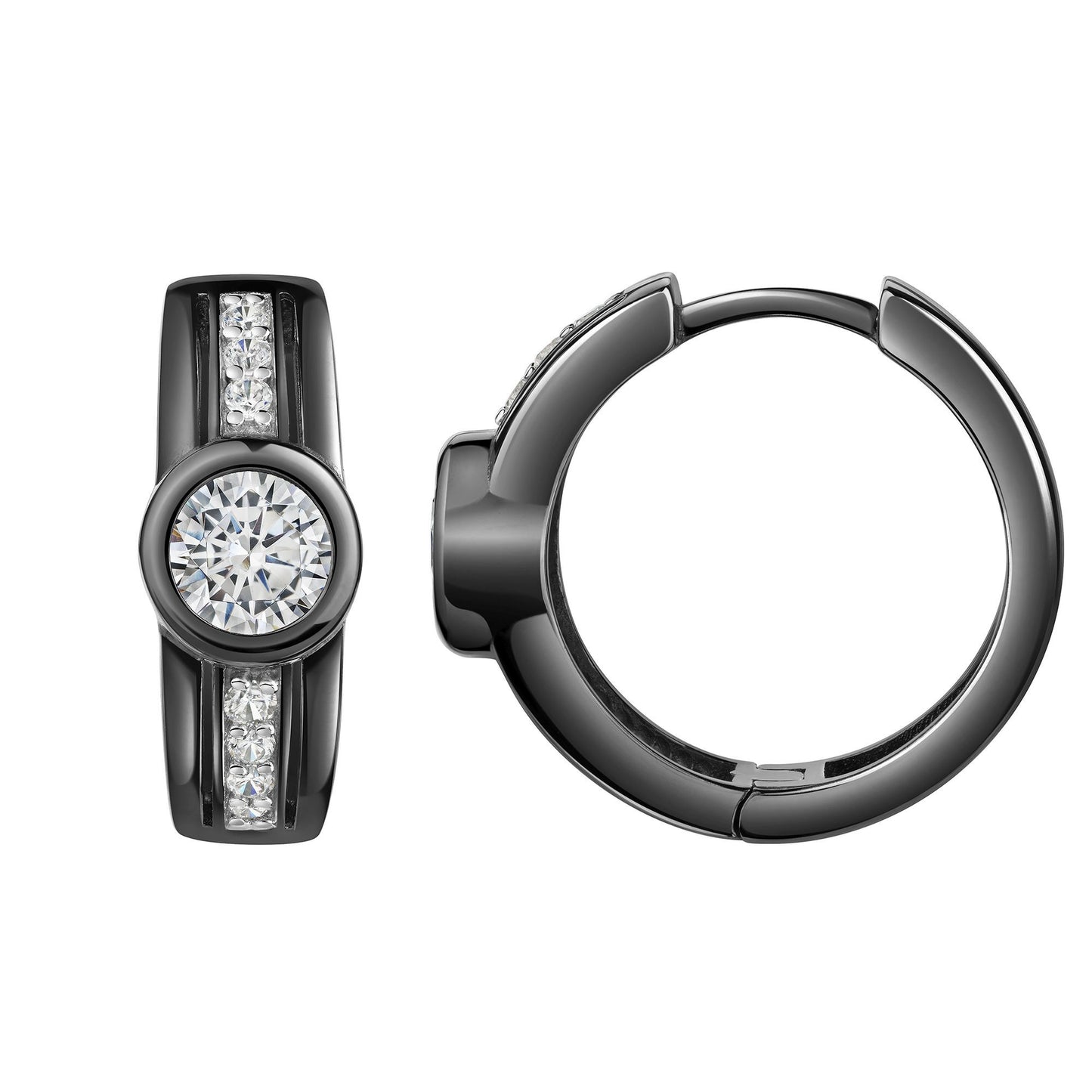 Creolen 925 Sterling Silber rhodiniert/schwarz Zirkonia 925/- Sterling Silber rhodiniert 1,7cm Zirkonia