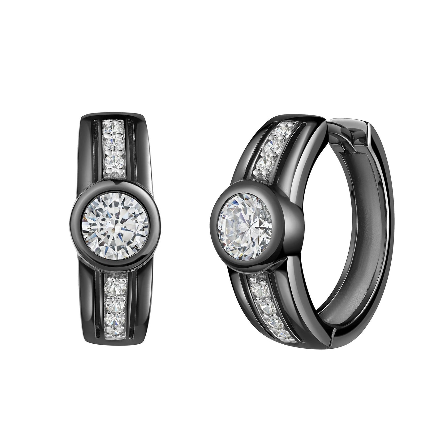 Creolen 925 Sterling Silber rhodiniert/schwarz Zirkonia 925/- Sterling Silber rhodiniert 1,7cm Zirkonia