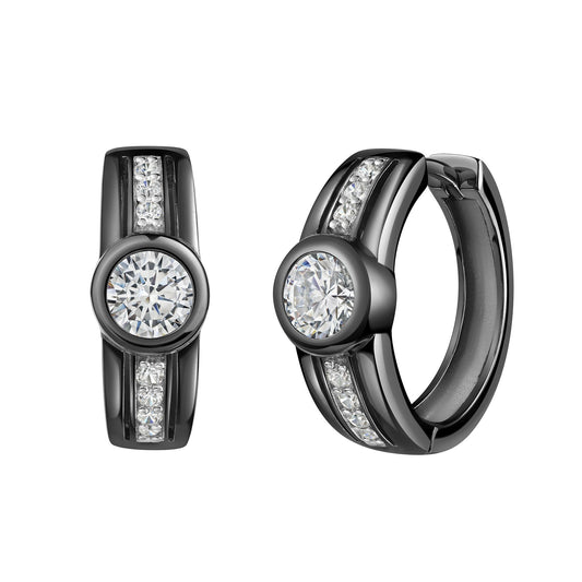 Creolen 925 Sterling Silber rhodiniert/schwarz Zirkonia 925/- Sterling Silber rhodiniert 1,7cm Zirkonia