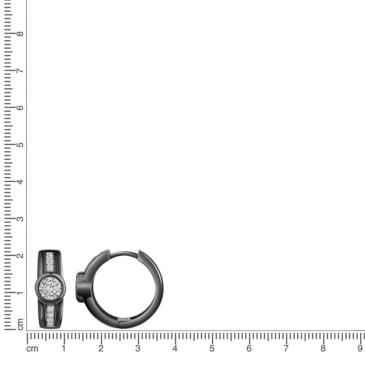 Creolen 925 Sterling Silber rhodiniert/schwarz Zirkonia 925/- Sterling Silber rhodiniert 1,7cm Zirkonia