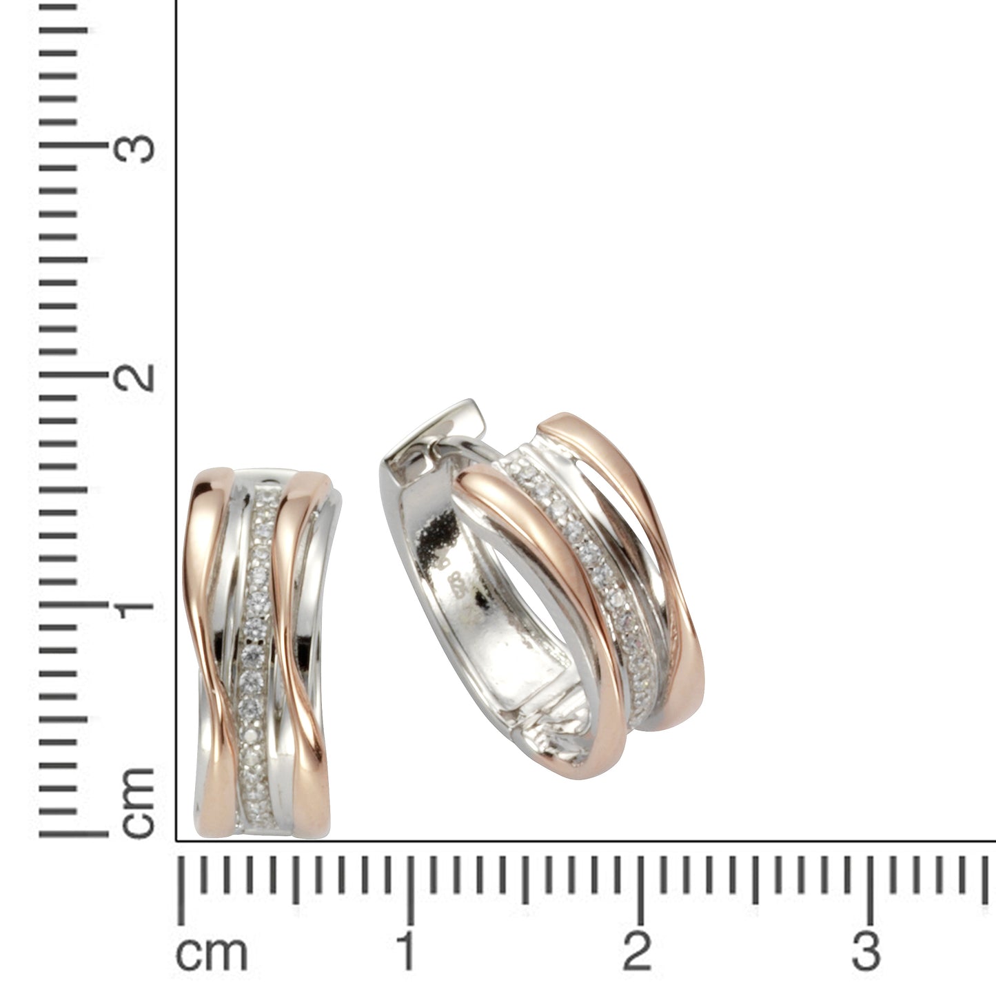 Creolen 925/- Sterling Silber rotvergoldet 1,6cm Zirkonia