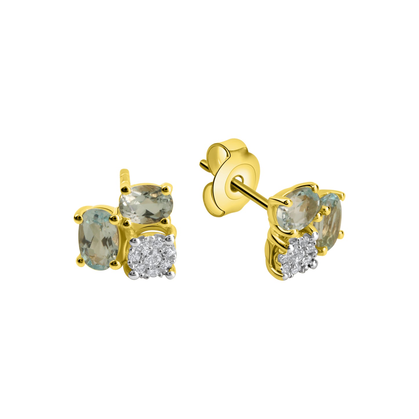 Ohrstecker 375/- Gold rhodiniert (teil) 1,3cm Blautopas beh.
