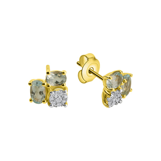 Ohrstecker 375/- Gold rhodiniert (teil) 1,3cm Blautopas beh.