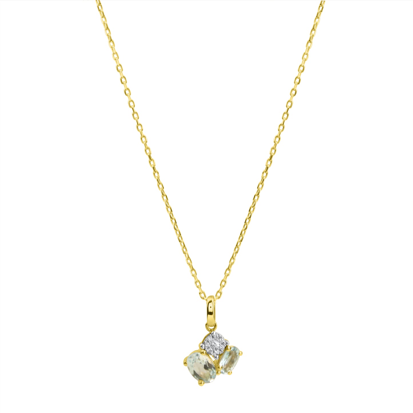 Anhänger mit Kette Ankerkette 375/- Gold rhodiniert (teil) 45,0cm Blautopas beh.