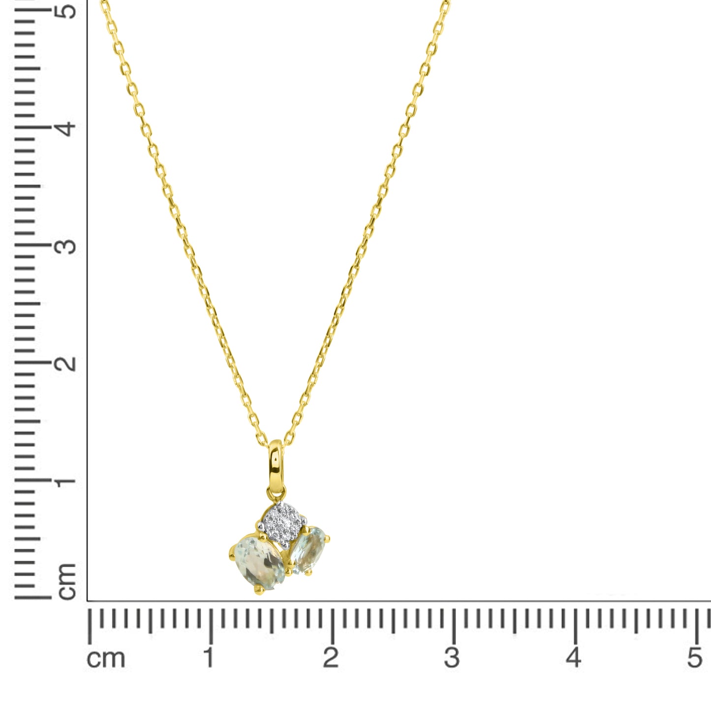 Anhänger mit Kette Ankerkette 375/- Gold rhodiniert (teil) 45,0cm Blautopas beh.