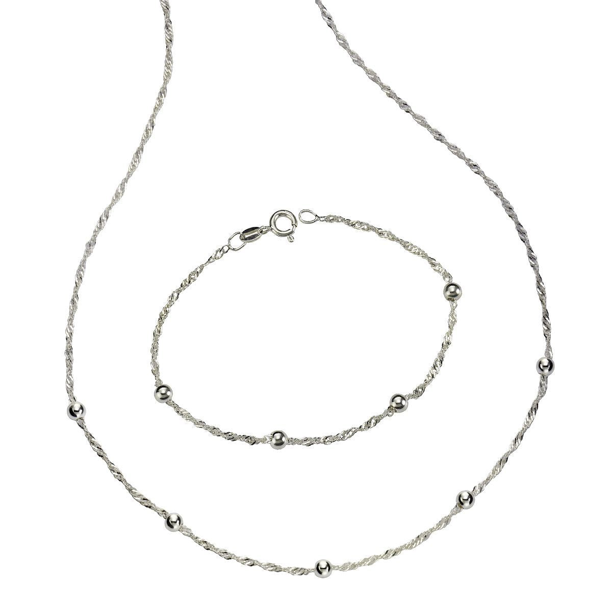 Collier & Armband Set Singapurkette 925/- Sterling Silber rhodiniert 19cm, 45cm