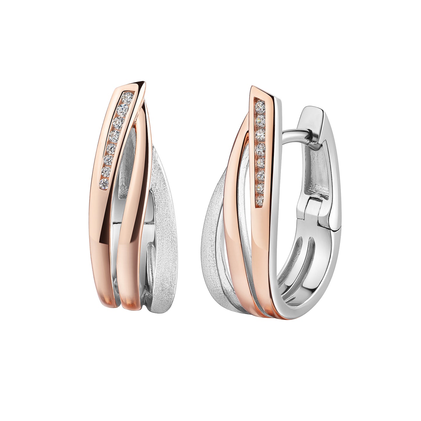 Klappcreolen 925/- Sterling Silber rhodiniert (teil) 2,1cm Zirkonia