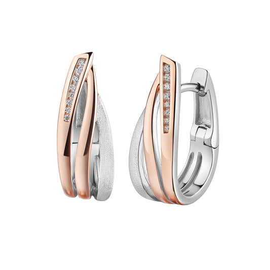 Klappcreolen 925/- Sterling Silber rhodiniert (teil) 2,1cm Zirkonia