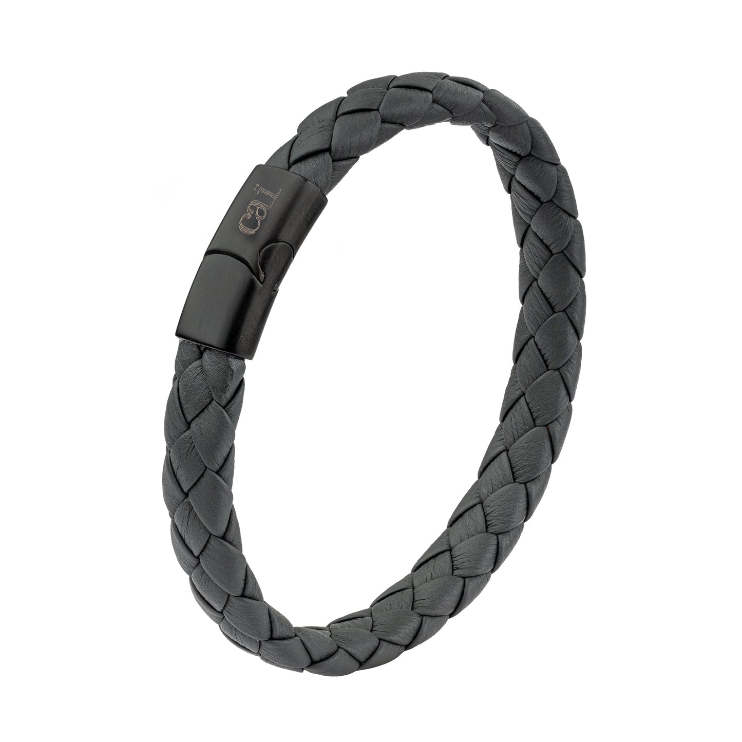 cai Armband Lederarmband geflochten anthrazit 21cm Lederband Edelstahl 21cm ohne Stein