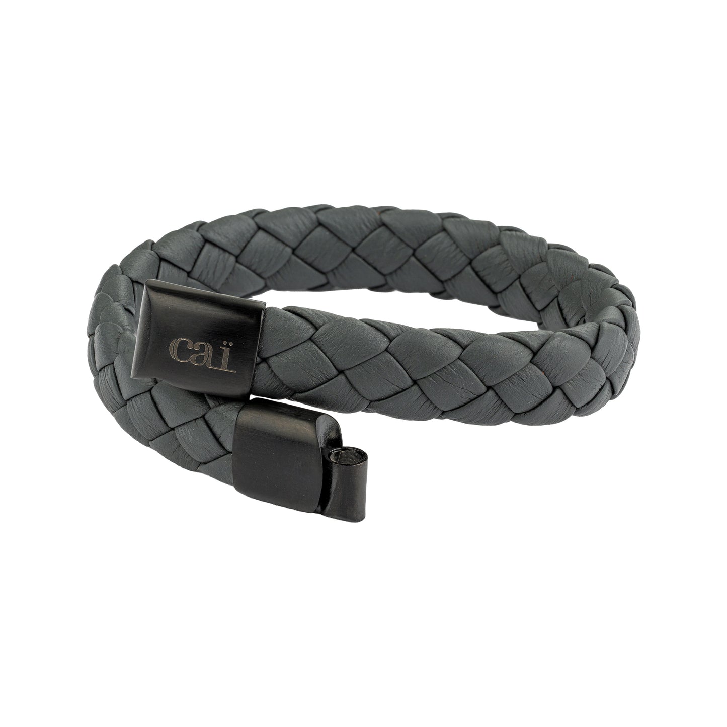 cai Armband Lederarmband geflochten anthrazit 21cm Lederband Edelstahl 21cm ohne Stein