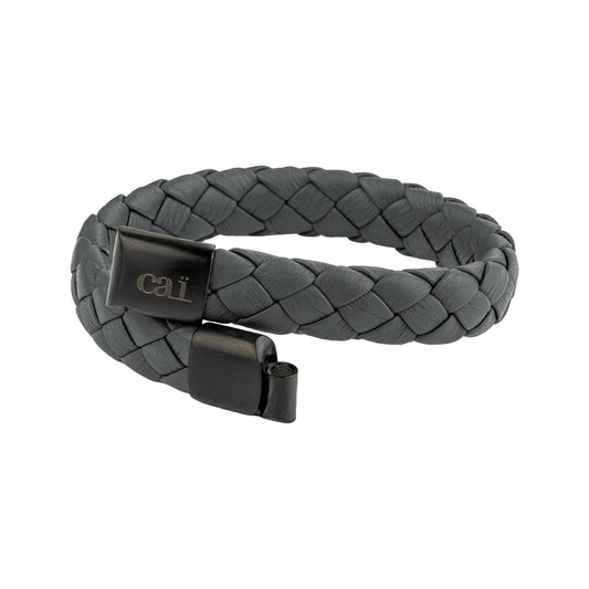 cai Armband Lederarmband geflochten anthrazit 21cm Lederband Edelstahl 21cm ohne Stein
