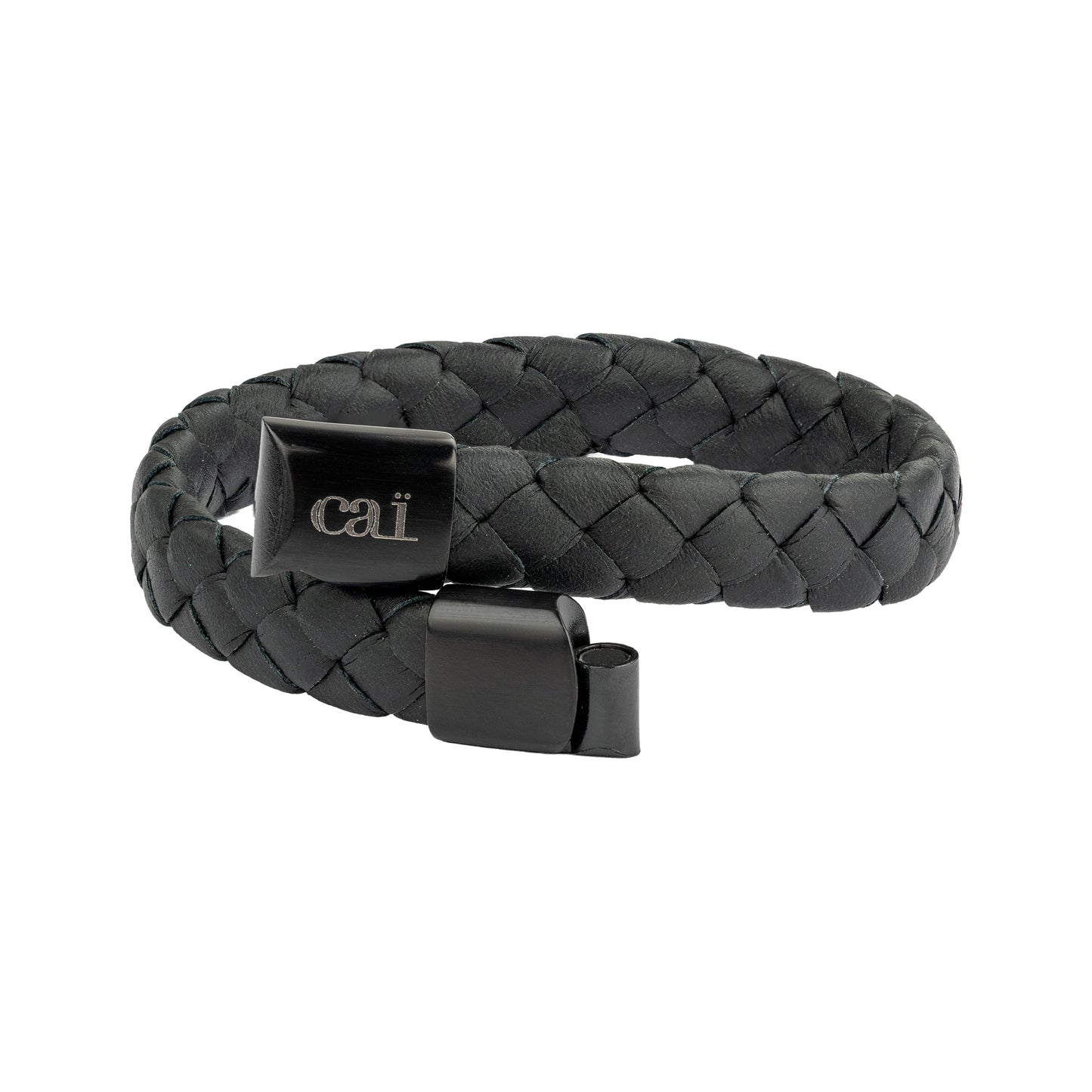 cai Armband Lederarmband geflochten schwarz 21cm Lederband Edelstahl 21cm ohne Stein