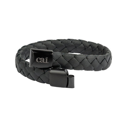 cai Armband Lederarmband geflochten schwarz 21cm Lederband Edelstahl 21cm ohne Stein