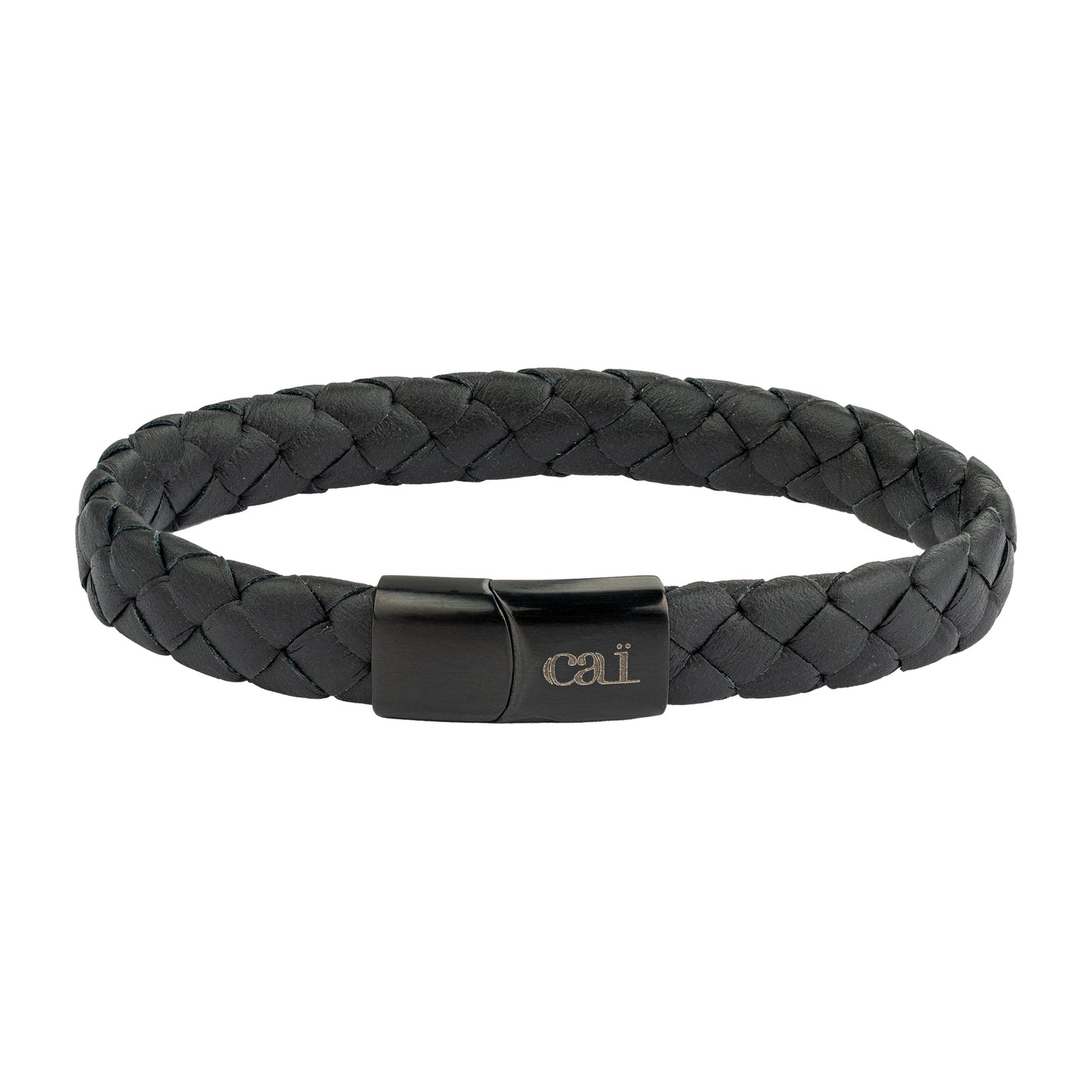 cai Armband Lederarmband geflochten schwarz 21cm Lederband Edelstahl 21cm ohne Stein