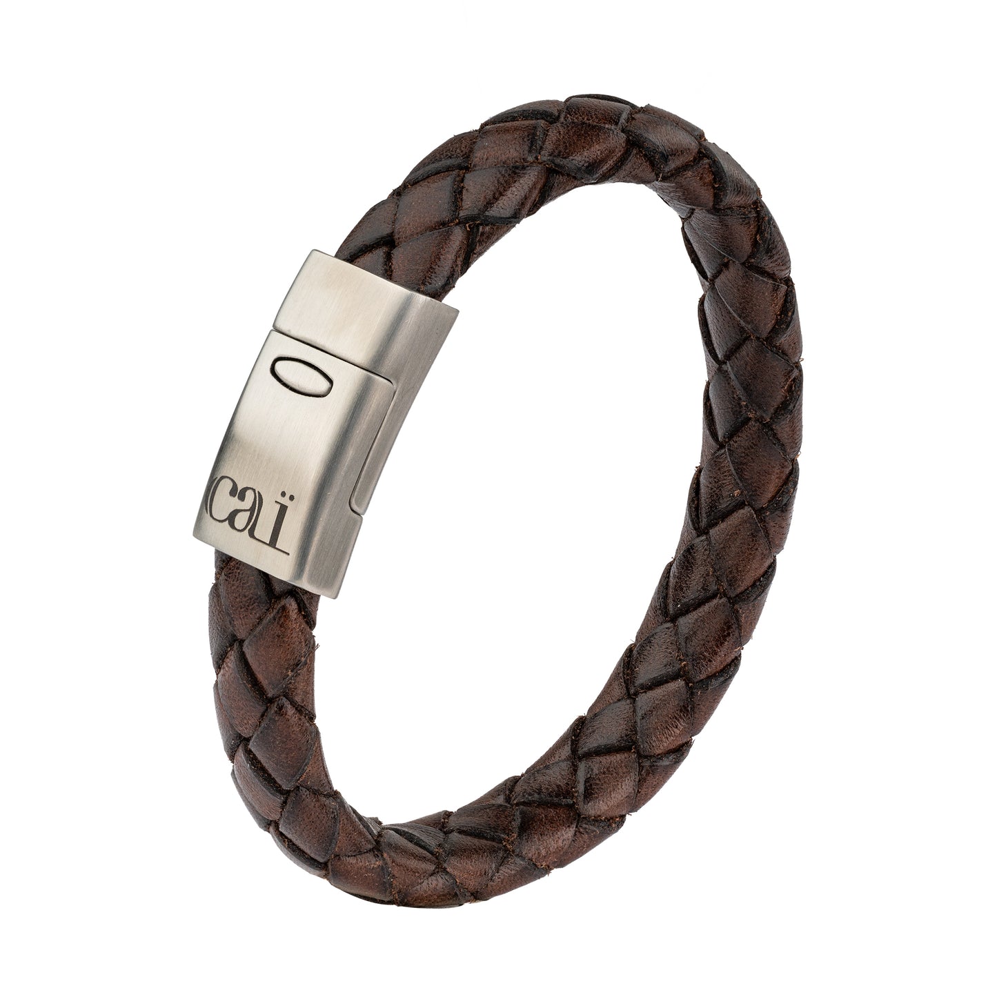 cai Armband Lederarmband geflochten braun 21cm Lederband Edelstahl 21cm ohne Stein