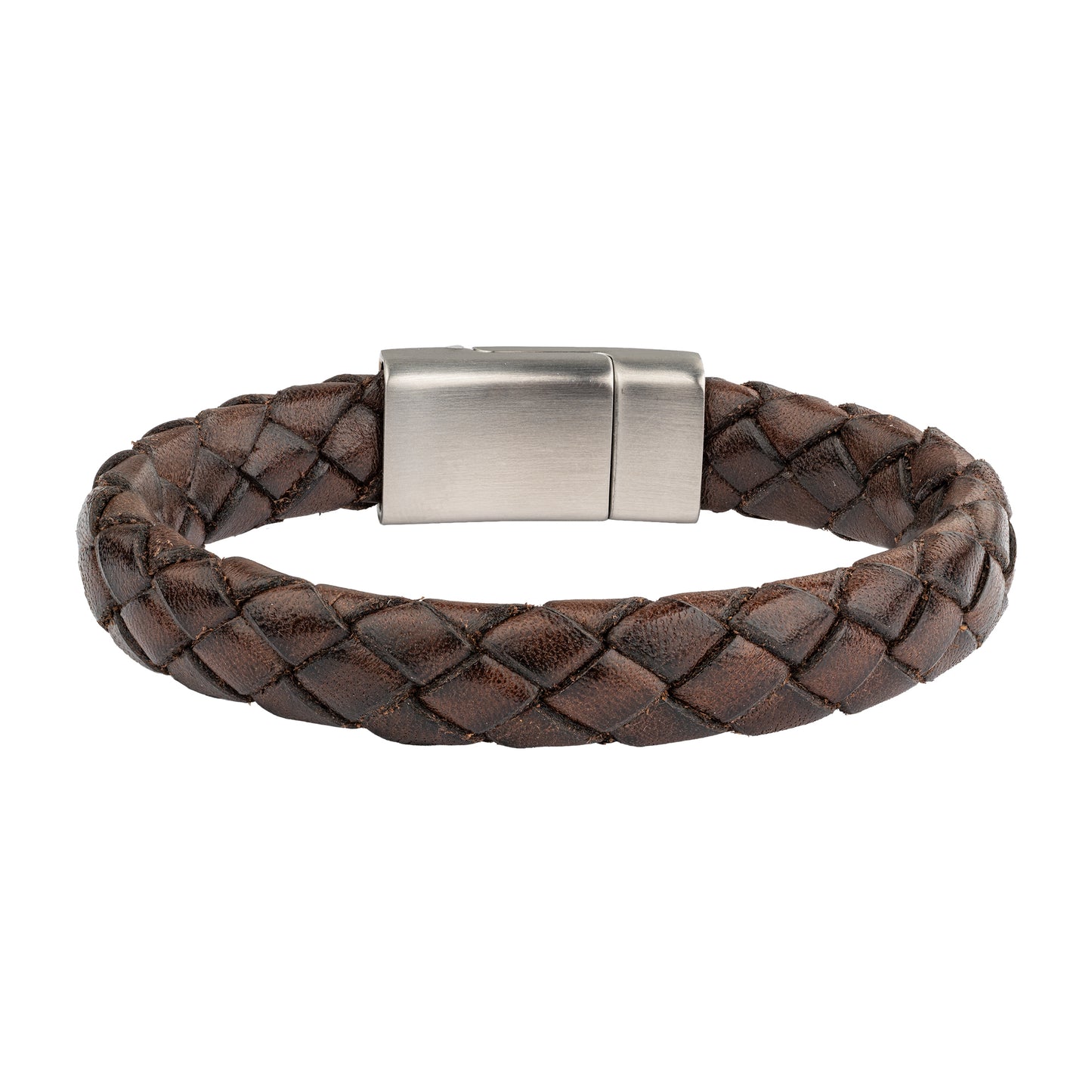 cai Armband Lederarmband geflochten braun 21cm Lederband Edelstahl 21cm ohne Stein