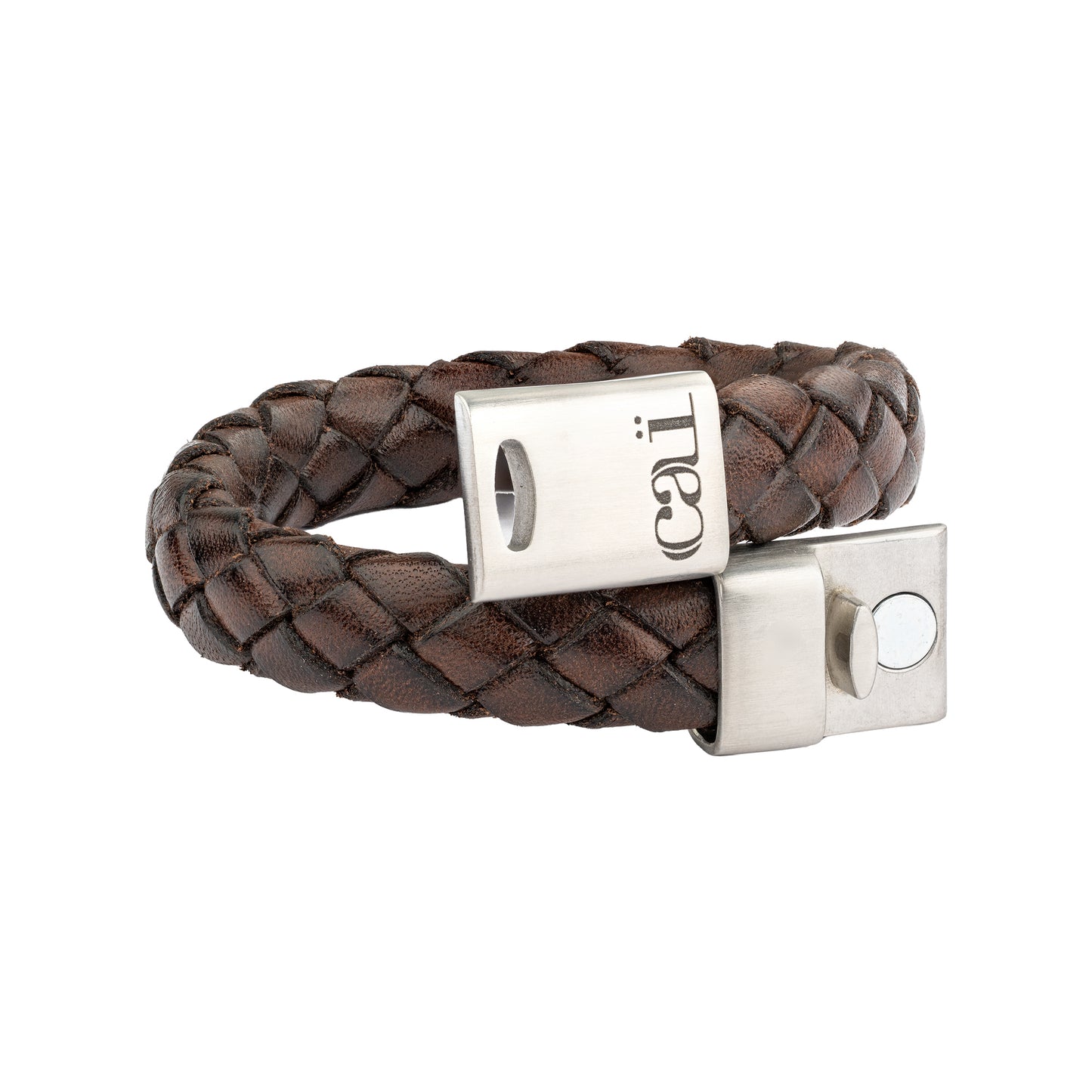 cai Armband Lederarmband geflochten braun 21cm Lederband Edelstahl 21cm ohne Stein