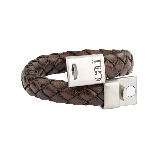 cai Armband Lederarmband geflochten braun 21cm Lederband Edelstahl 21cm ohne Stein