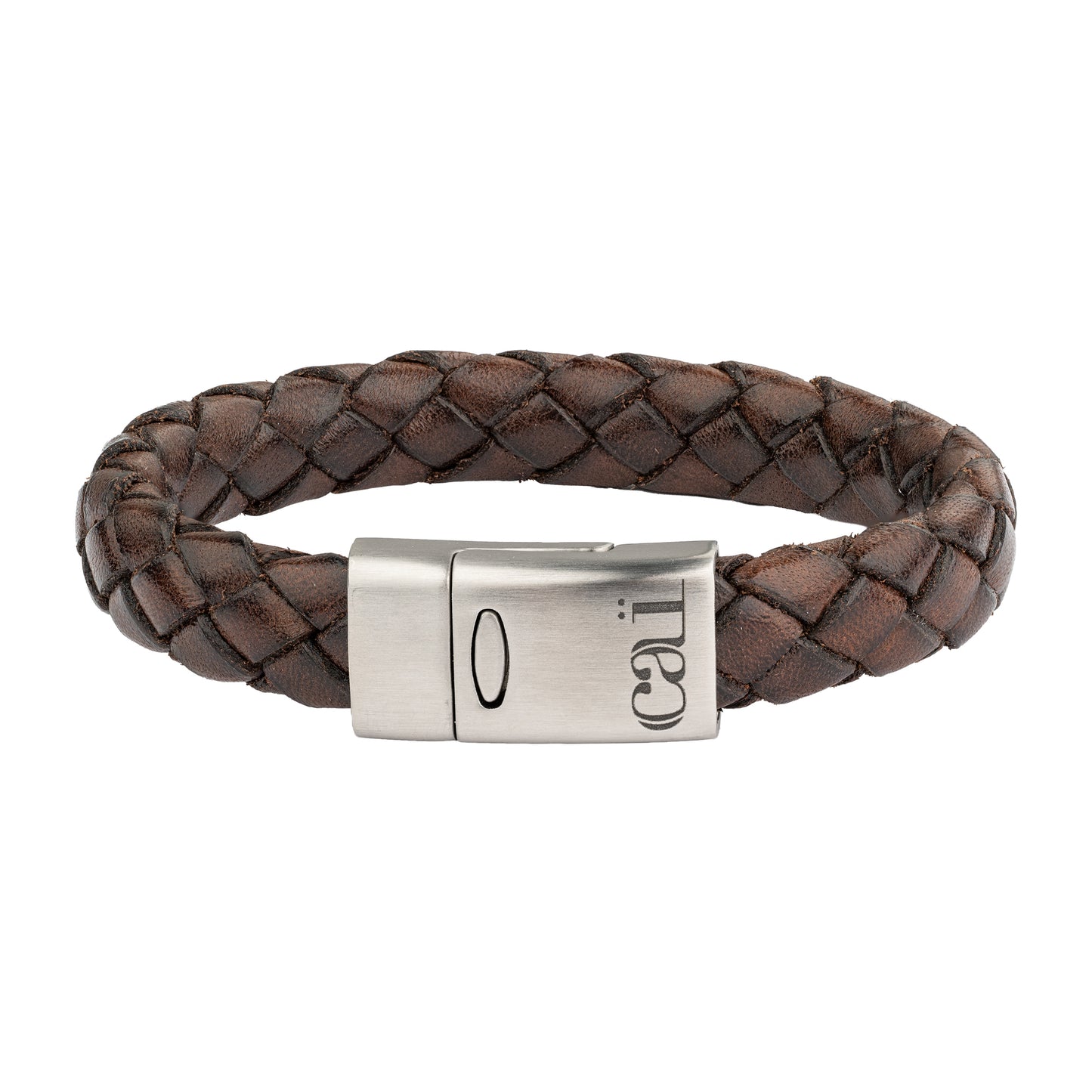 cai Armband Lederarmband geflochten braun 21cm Lederband Edelstahl 21cm ohne Stein