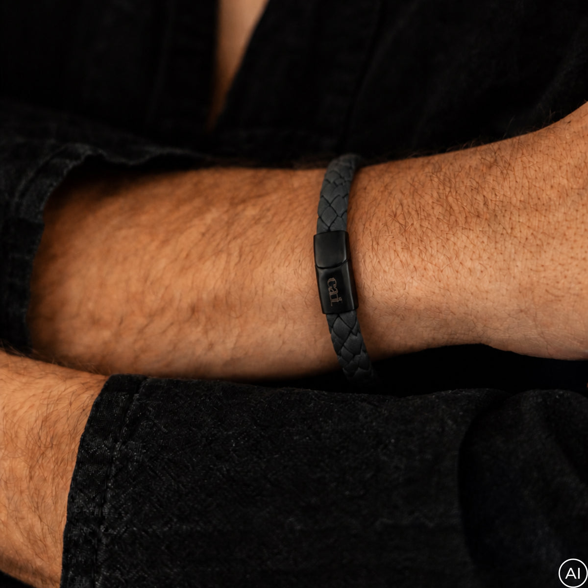 cai Armband Lederarmband geflochten anthrazit 21cm Lederband Edelstahl 21cm ohne Stein