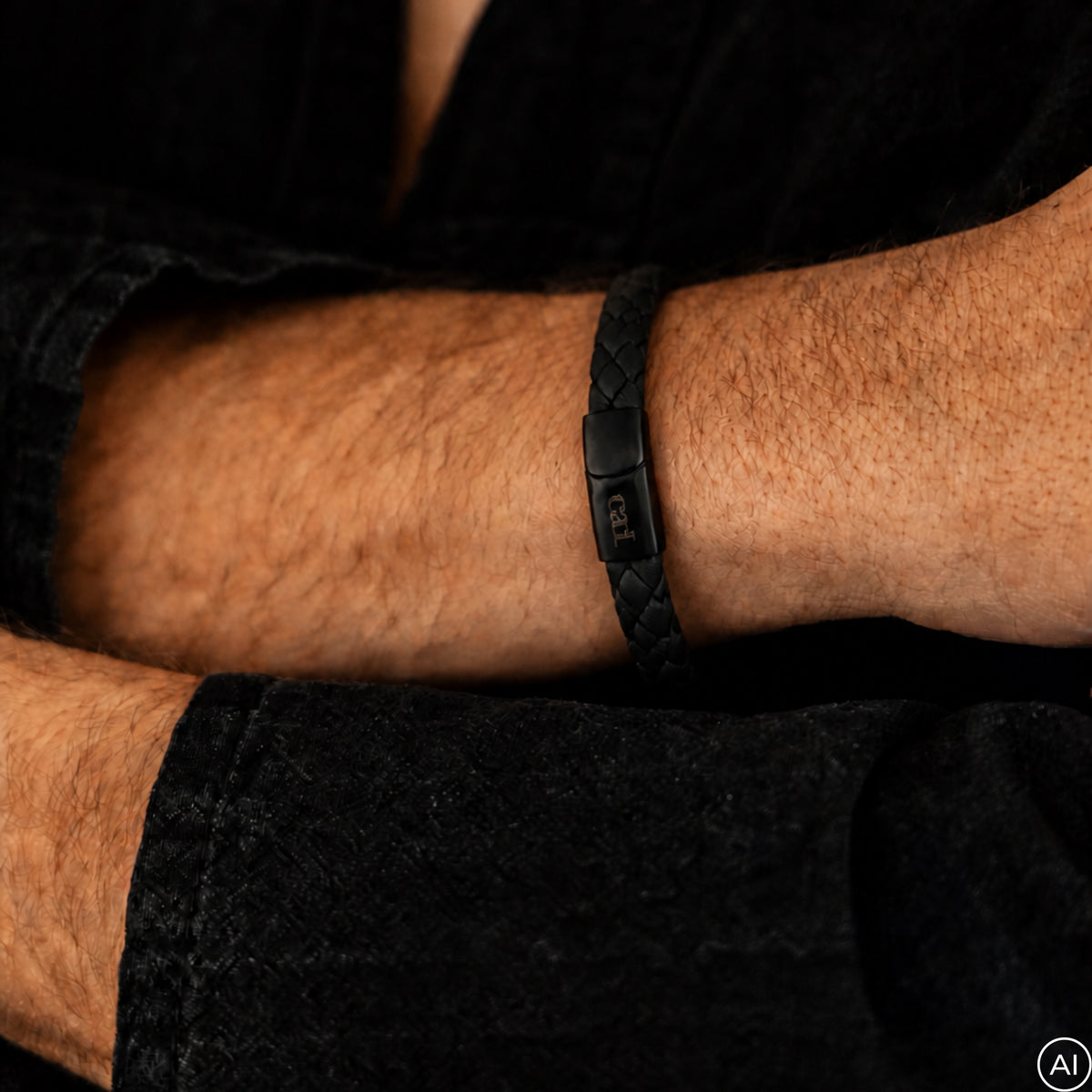 cai Armband Lederarmband geflochten schwarz 21cm Lederband Edelstahl 21cm ohne Stein