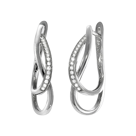 Klappcreolen 925/- Sterling Silber rhodiniert 2,8cm Zirkonia