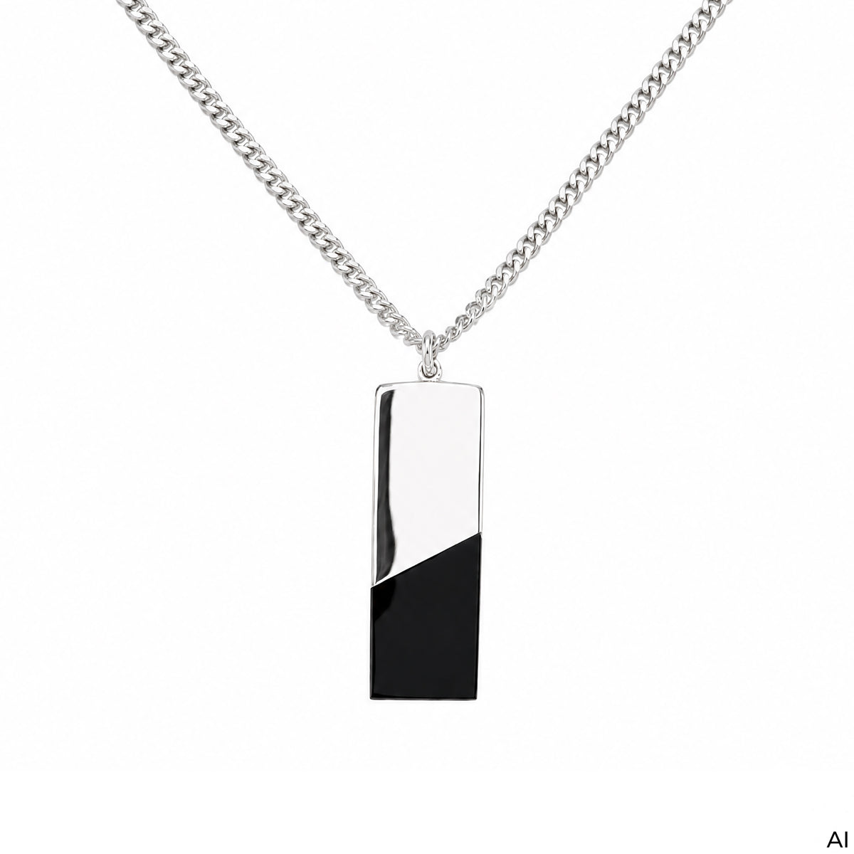 Halskette Panzerkette 925/- Sterling Silber rhodiniert 60cm Onyx