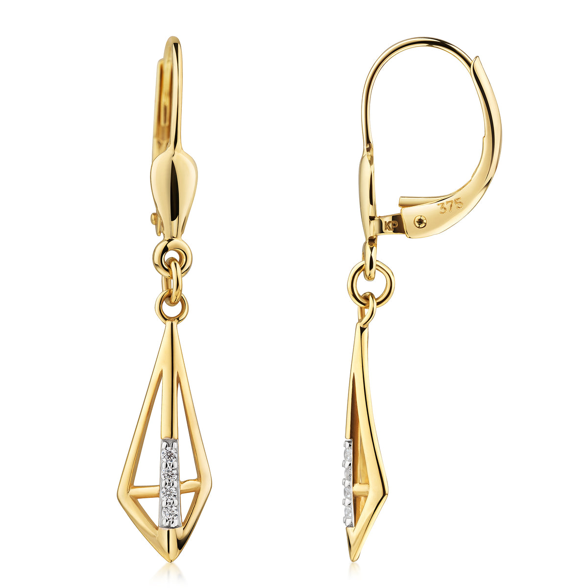 Ohrhänger 375/- Gold vergoldet 3,3cm Zirkonia