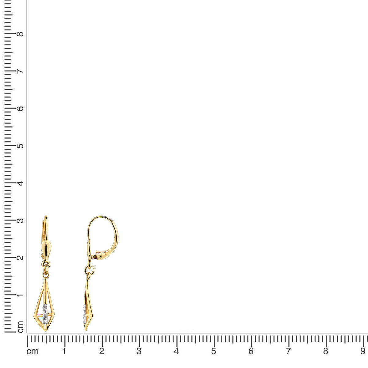 Ohrhänger 375/- Gold vergoldet 3,3cm Zirkonia