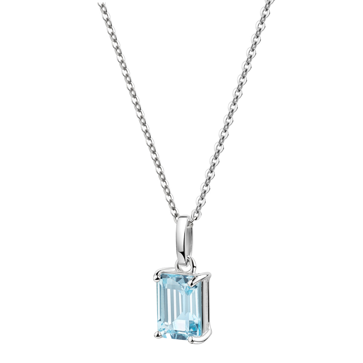 Anhänger mit Kette Ankerkette 925/- Sterling Silber rhodiniert 45,0cm Blautopas beh.