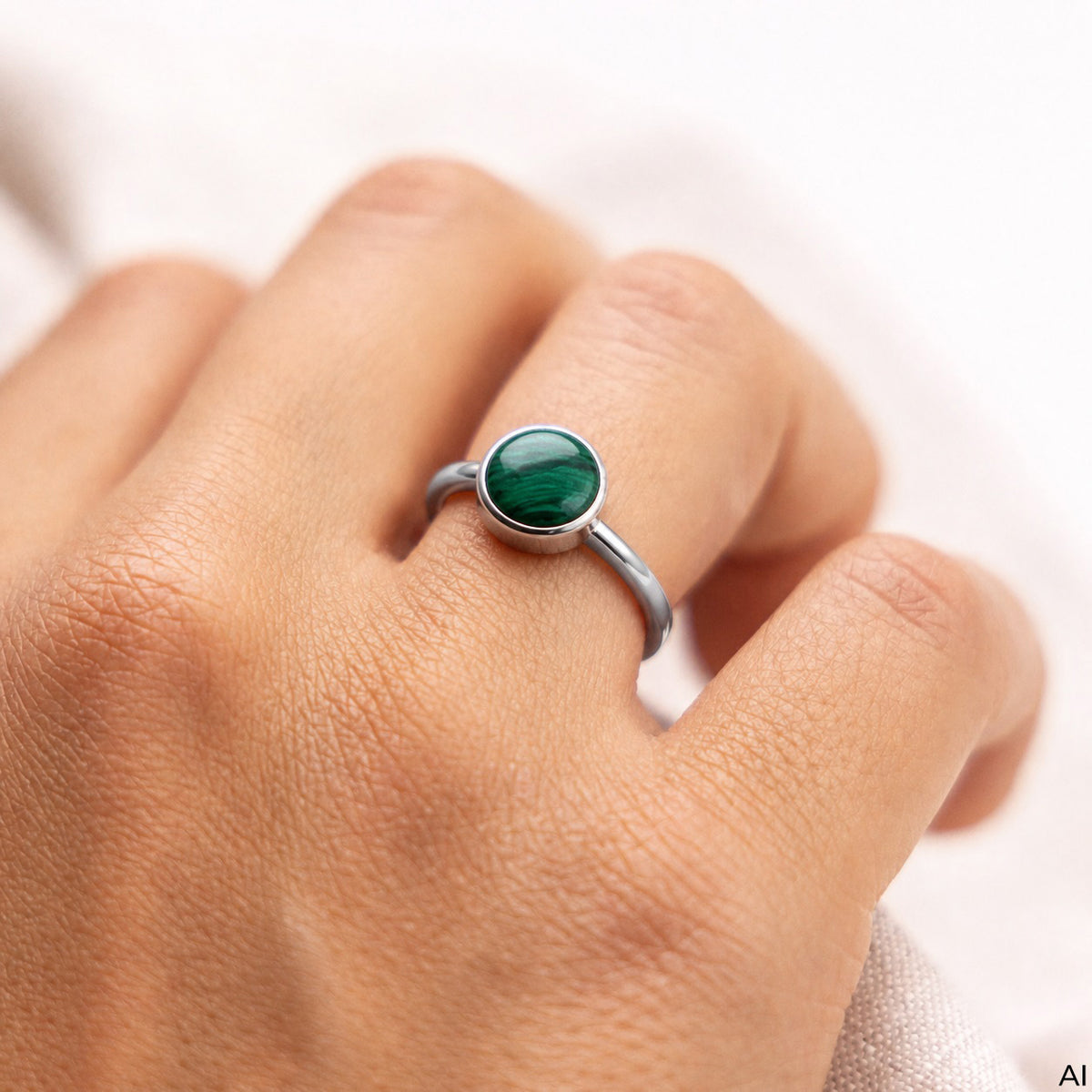 Ring 925/- Sterling Silber rhodiniert Malachit