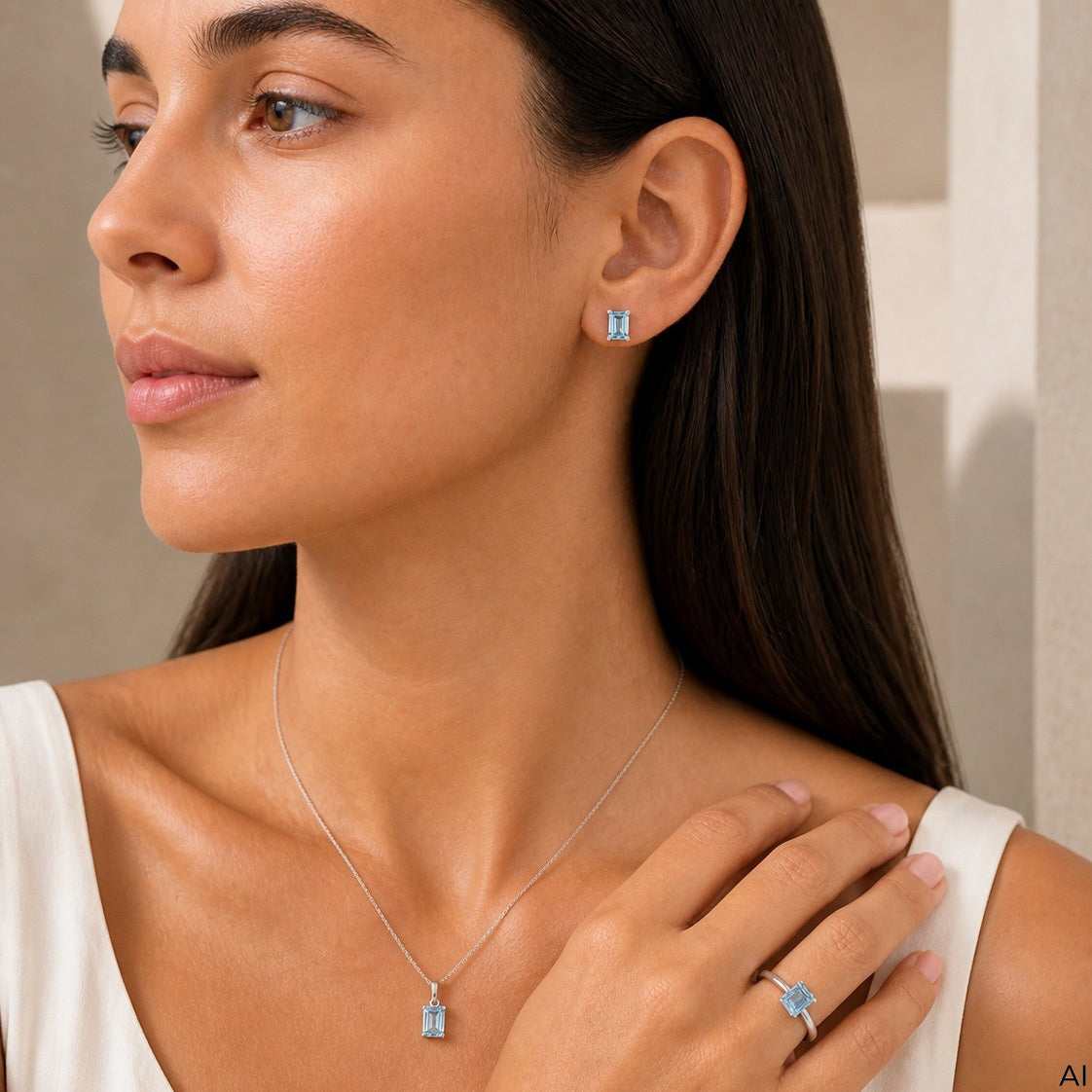 Anhänger mit Kette Ankerkette 925/- Sterling Silber rhodiniert 45,0cm Blautopas beh.