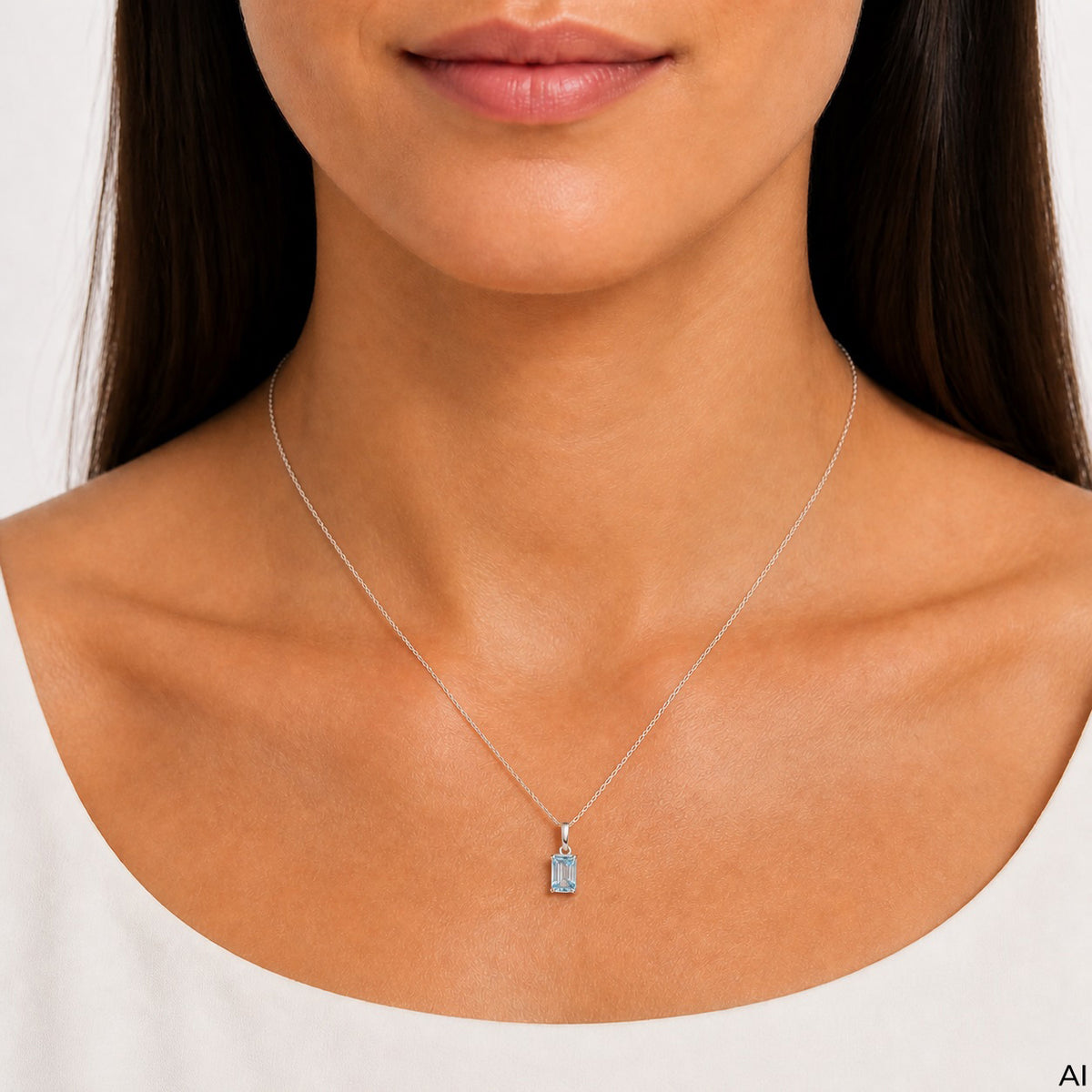 Anhänger mit Kette Ankerkette 925/- Sterling Silber rhodiniert 45,0cm Blautopas beh.