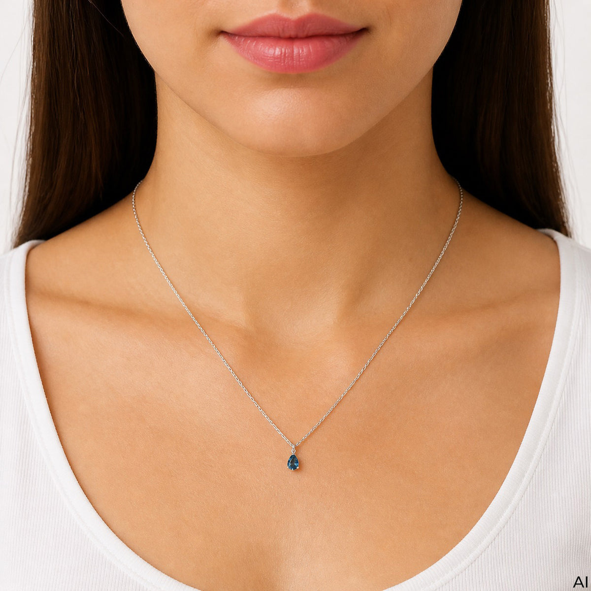 Anhänger mit Kette Ankerkette 925/- Sterling Silber rhodiniert 45,0cm Blautopas beh.