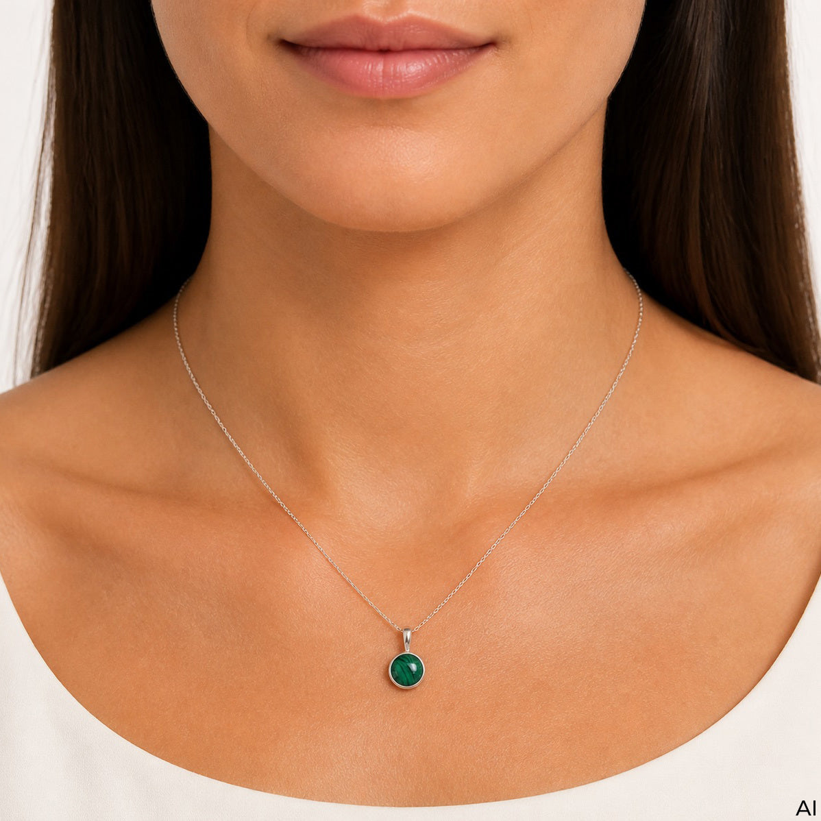 Anhänger mit Kette Ankerkette 925/- Sterling Silber rhodiniert 45,0cm Malachit