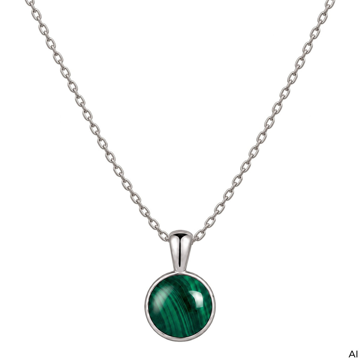 Anhänger mit Kette Ankerkette 925/- Sterling Silber rhodiniert 45,0cm Malachit