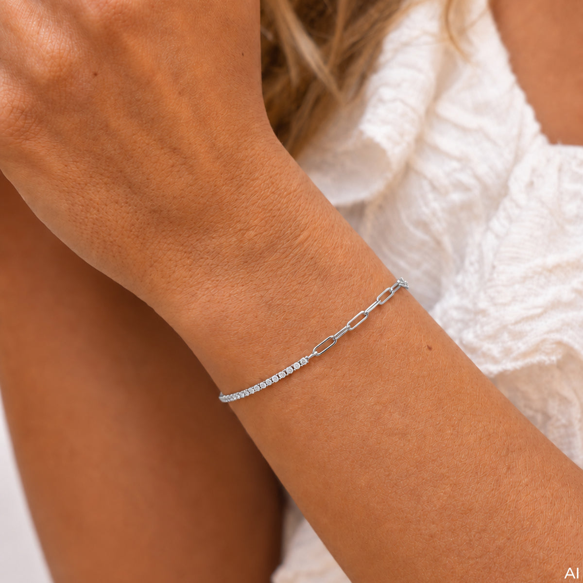Armband Ankerkette 925/- Sterling Silber rhodiniert 19cm Zirkonia