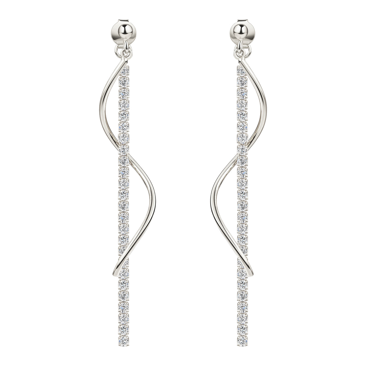 Ohrringe 925/- Sterling Silber rhodiniert 6,2cm Zirkonia
