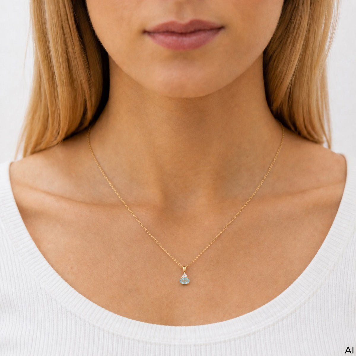 Anhänger mit Kette Ankerkette 375/- Gold vergoldet 42cm Blautopas beh.