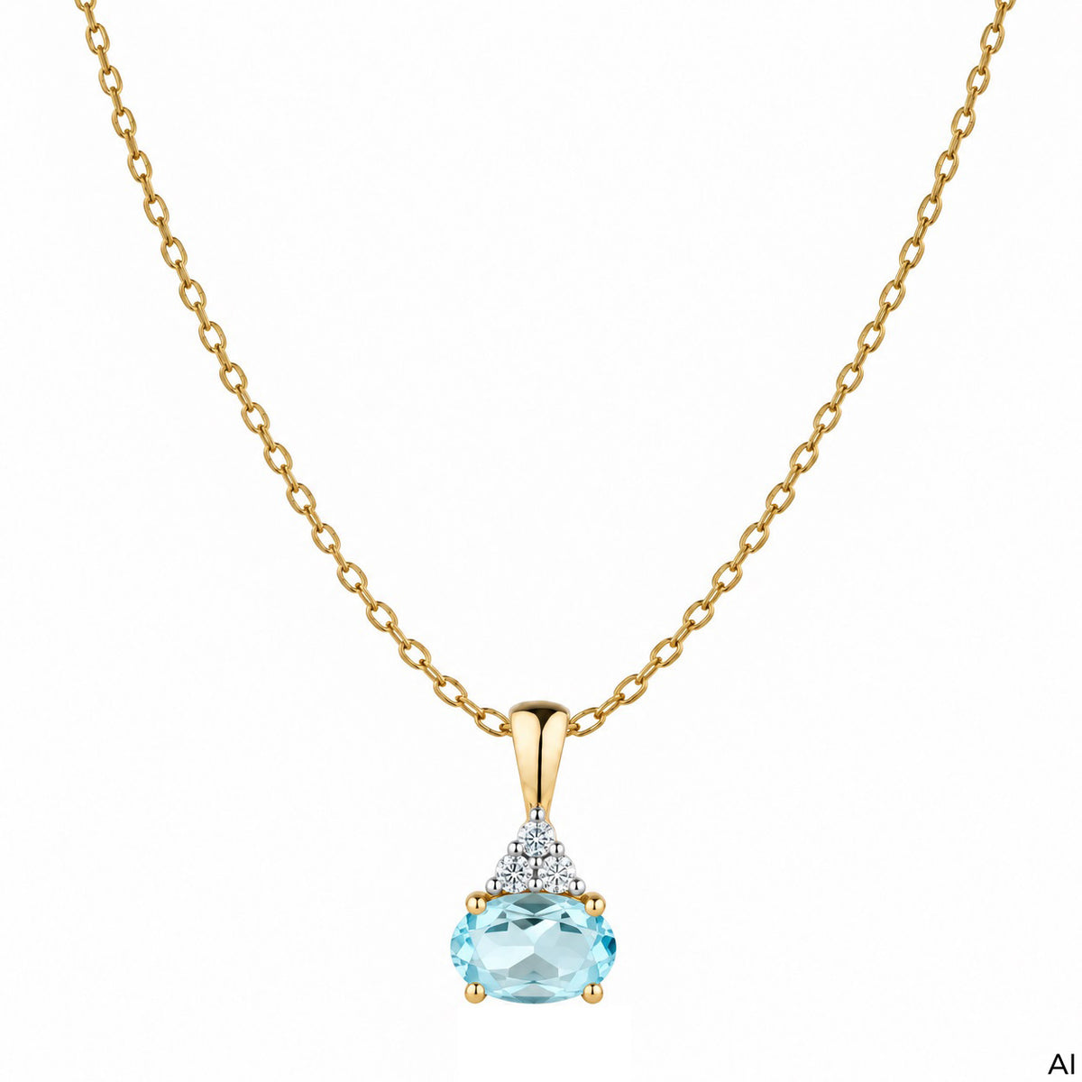 Anhänger mit Kette Ankerkette 375/- Gold vergoldet 42cm Blautopas beh.
