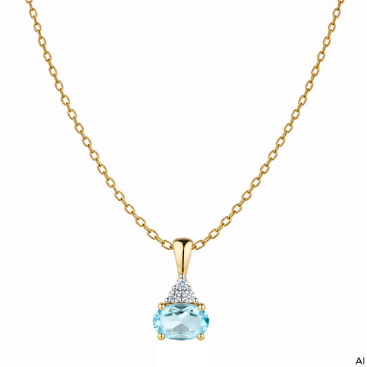 Anhänger mit Kette Ankerkette 375/- Gold vergoldet 42cm Blautopas beh.