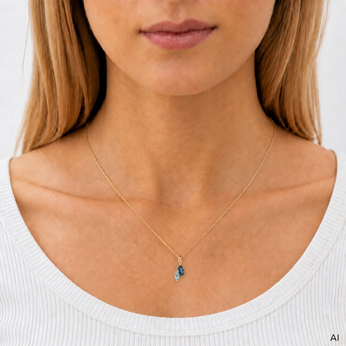 Anhänger mit Kette Ankerkette 375/- Gold vergoldet 42cm Blautopas beh.