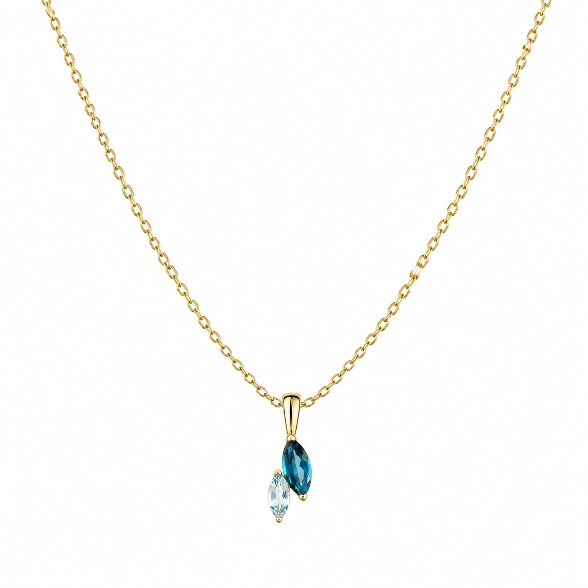 Anhänger mit Kette Ankerkette 375/- Gold vergoldet 42cm Blautopas beh.