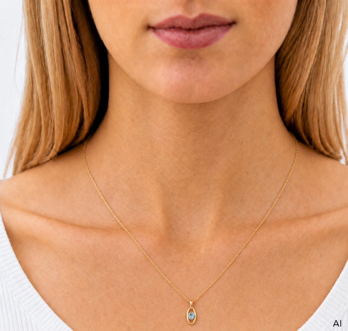 Anhänger mit Kette Ankerkette 375/- Gold vergoldet 42cm Blautopas beh.