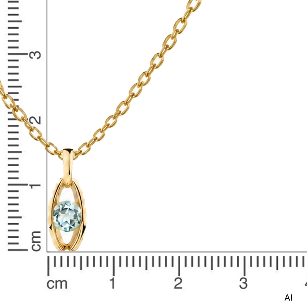 Anhänger mit Kette Ankerkette 375/- Gold vergoldet 42cm Blautopas beh.